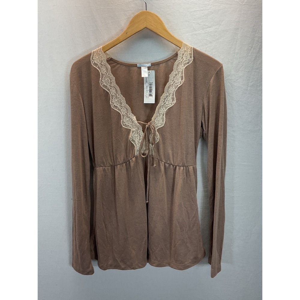 New EBERJEY Lady Godiva Long Sleeve Tee Lace Tie Soft Casual